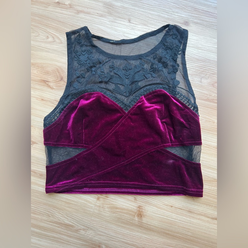 Velvet lace crop top